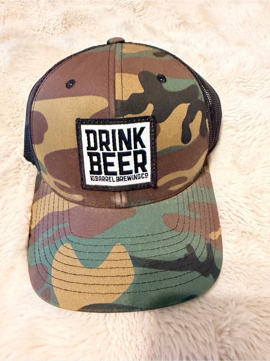 Accessories - 'Drink Beer' Camo Trucker Hat - Green/Brown